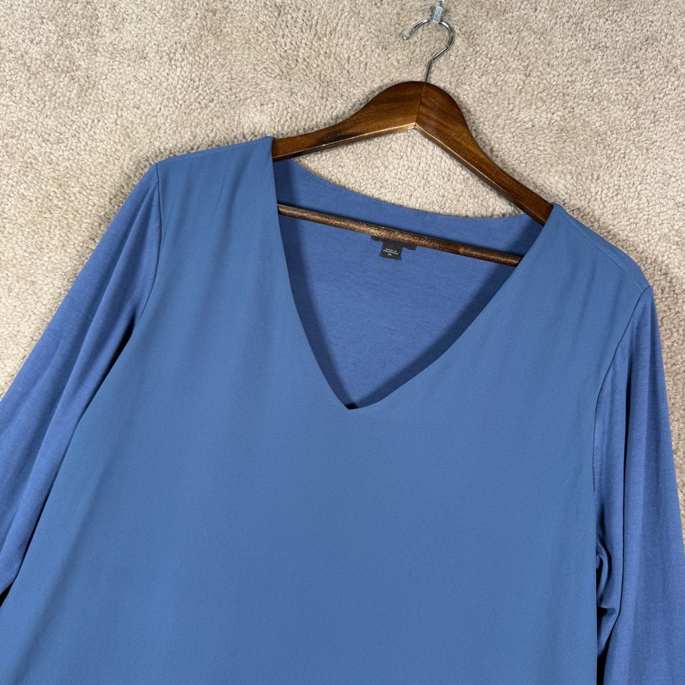 J.Jill Wearever Top Womens XL Blue V-Neck Mixed Media Layered Long Sleeve Blouse